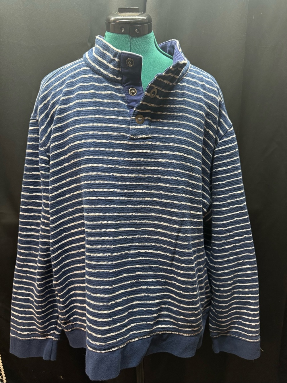 Navy and White Striped Button-Neck Sweater